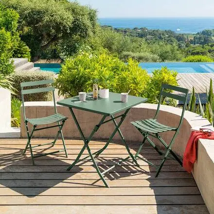 Certifié Table de jardin pliante carrée GREENSBORO Vert olive