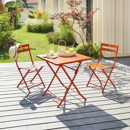 Certifié Table de jardin pliante carrée GREENSBORO Terre battue