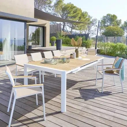 Table de jardin extensible PARADIZE Acacia & Blanc Dernier Modèle