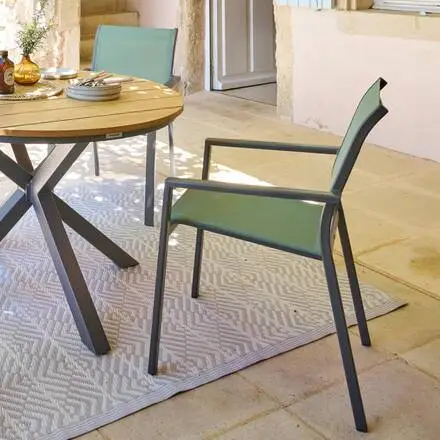 Expédition Rapide Fauteuil de salon de jardin empilable ESSENTIA Vert olive / Graphite