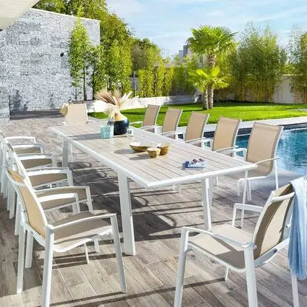 Table de jardin extensible PAVANE Lin & Blanc Haute Qualité