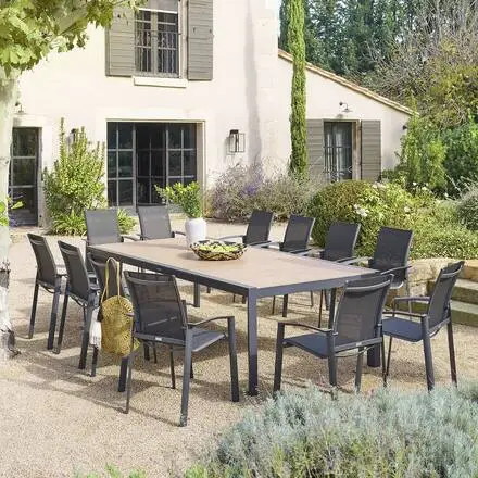 Table de jardin ÉVASION Effet bois Honey & Graphite Vente Flash