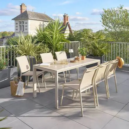 Table de jardin ÉVASION Effet bois Lin / Argile Meilleure Vente