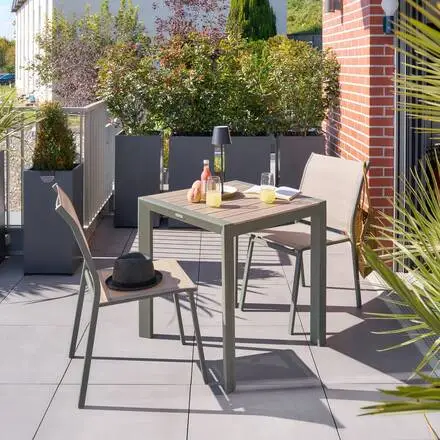 Table de jardin ÉVASION Effet bois Lin & Vert laurier Dernier Modèle