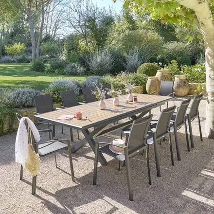 Table de jardin extensible AXIOME Effet bois Noix & Graphite Pas Cher