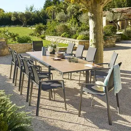 Table de jardin extensible coulissante ÉVASION Effet bois Honey & Graphite Haute Qualité