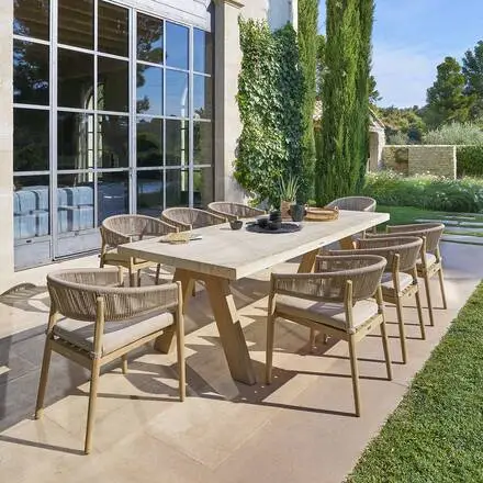 Table de jardin rectangulaire VENIZIA Effet travertin & Acacia Bon Plan