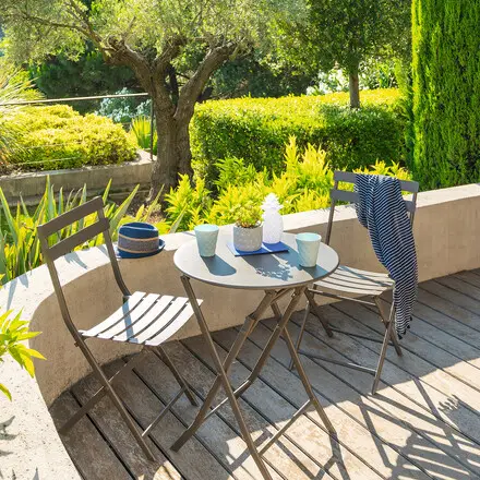 Authentique Ensemble table de jardin pliante ronde + 2 chaises GREENSBORO Tonka
