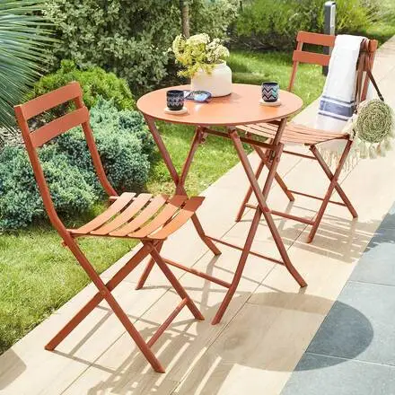 Ensemble table de jardin pliante ronde + 2 chaises GREENSBORO Ambre Expédition Rapide