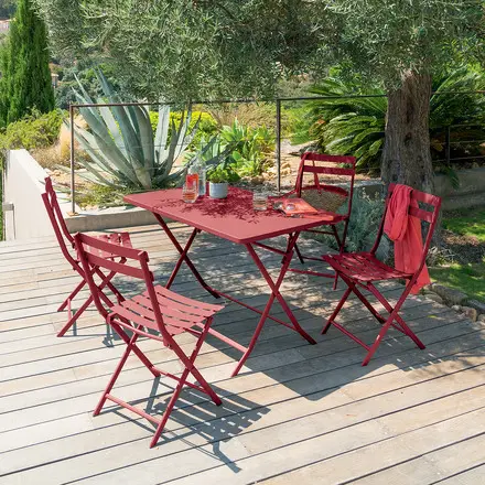 Acheter En Ligne Ensemble table de jardin pliante rectangulaire + 4 chaises GREENSBORO Groseille
