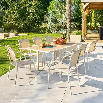Offre Exclusive Table de jardin extensible carrée PIAZZA Epeautre / Argile