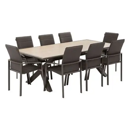Acheter Direct Ensemble table de jardin AXIOME Vanille & Marron + 8 fauteuils DIESE Praline