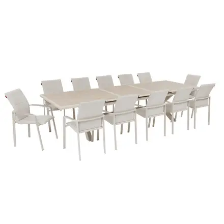 Pas Cher Ensemble table de jardin extensible AXIOME + 12 fauteuils empilables DIESE Argile