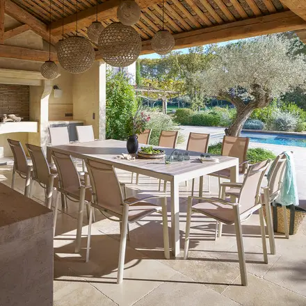 Ensemble table de jardin ÉVASION + 12 fauteuils AXANT Lin & Argile Nouvel Arrivage