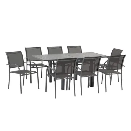Ensemble table de jardin extensible + 8 fauteuils PIAZZA Graphite Authentique