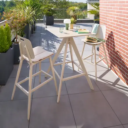 Ensemble table haute de jardin + 2 chaises hautes TERZANO Argile Dernière Chance