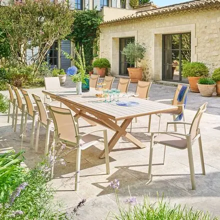 Acheter En Ligne Ensemble table de jardin extensible AXIOME + 12 fauteuils AXANT Argile