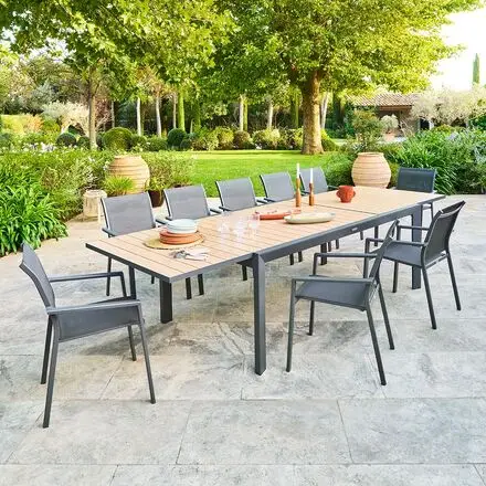 Acheter Direct Ensemble table de jardin extensible EVASION+ 12 fauteuils ESSENTIA Miel & Graphite