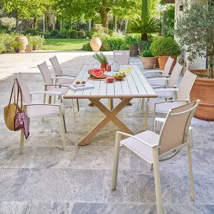 Ensemble table de jardin AXIOME + 8 fauteuils AXANT Miel Must-Have