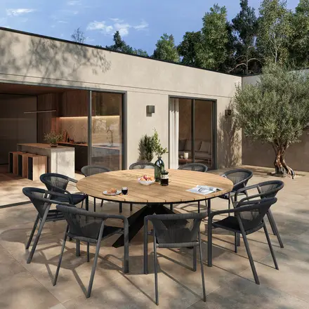 Ensemble table de jardin ORACLION + 8 fauteuils RIU Argile Usine Directe