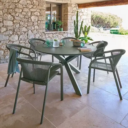 Seulement Aujourd&rsquo;hui Ensemble table de jardin ORYON + 6 fauteuils RIU Laurier