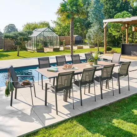 Ensemble table de jardin extensible PAVANE+ 10 fauteuils AXANT Truffe & Graphite Produit De Marque