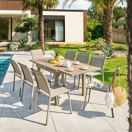 Affaire À Saisir Ensemble table de jardin extensible PIAZZA+ 8 chaises PIAZZA Truffe & Café