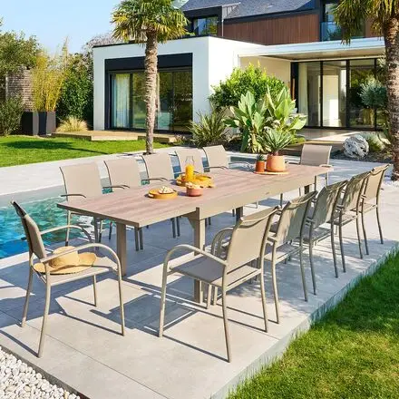 Ensemble table de jardin extensible + 12 fauteuils PIAZZA Truffe & Café Prix Promo