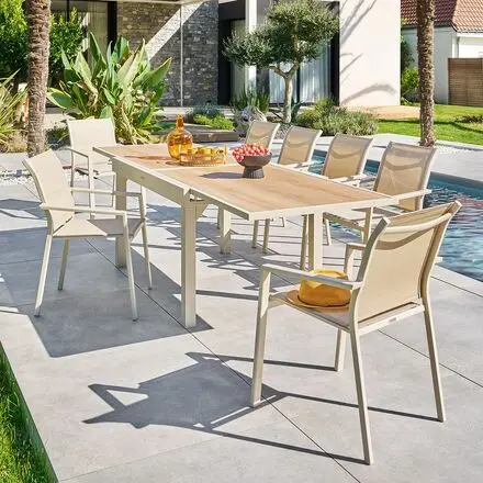 Ensemble table de jardin extensible PIAZZA+ 12 fauteuils ESSENTIA Épeautre & Argile Paiement Sécurisé