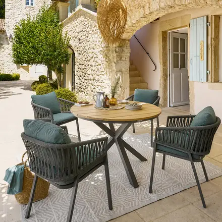 Ensemble table de jardin + 4 fauteuils ORIENGO Acacia / Graphite Offre Exclusive