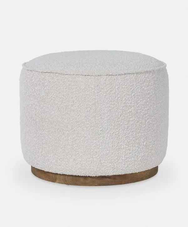 Sinclair – Pouf rond en tissu bouclé avec base en bois par Four Hands Commande En Gros