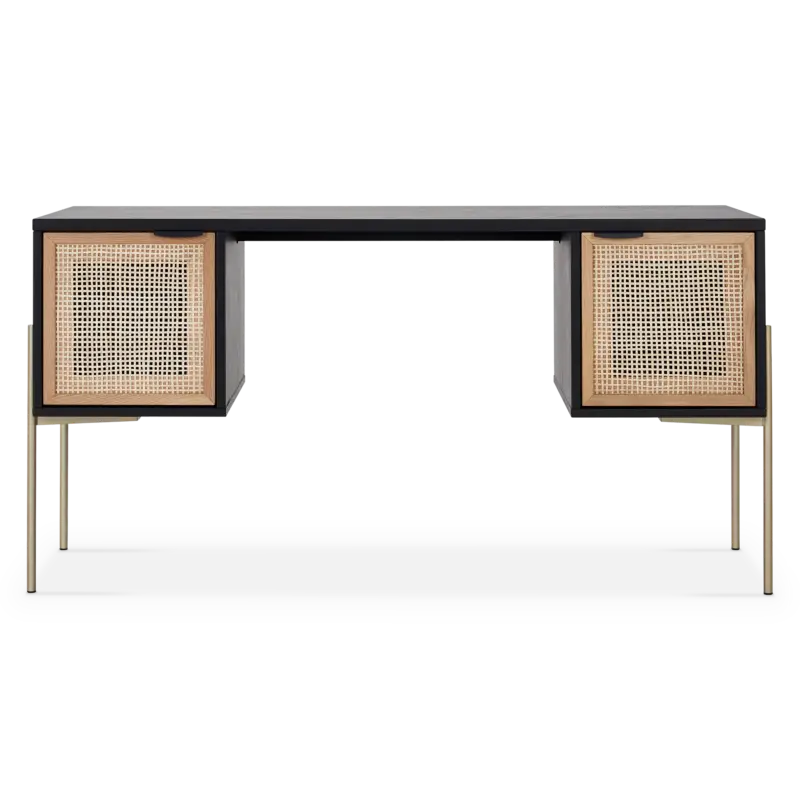 Nouveauté Avida – Bureau en chêne et rotin naturel