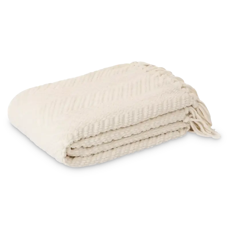 Certifié Emy - jeté en chenille ivoire à motif chevron