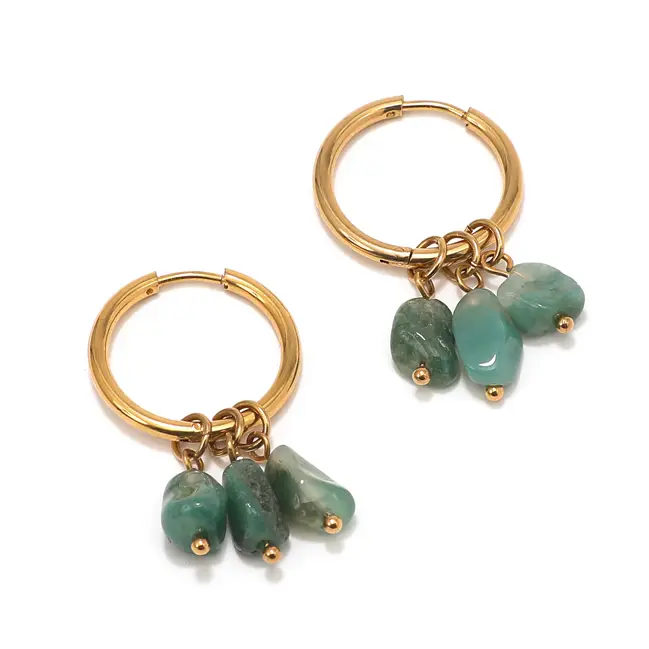 Haute Qualité Petites créoles dorées Agate verte