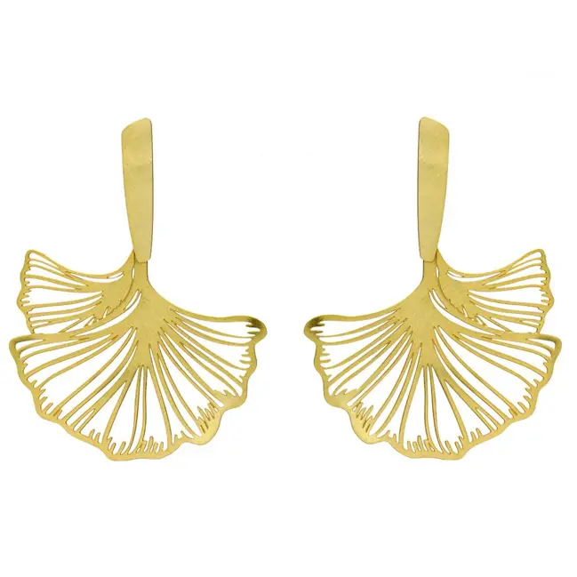 Nouveauté Boucles d’oreilles Gingko en laiton doré à l’or fin