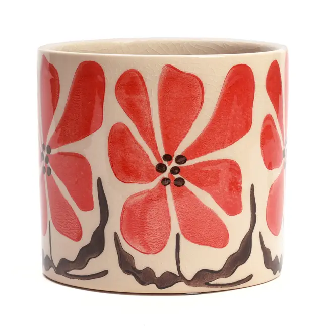 Livraison Express Cache-pot en céramique fleurs rouge 17 cm