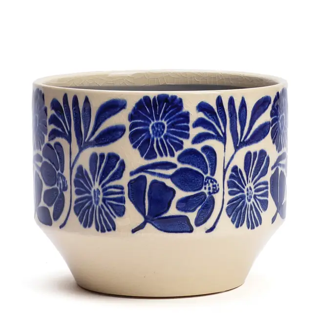 Usine Directe Cache-pot en céramique fleurs bleu 16 cm