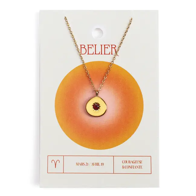 Collier du zodiaque acier doré et strass en verre collection Aura Bélier Produit De Marque