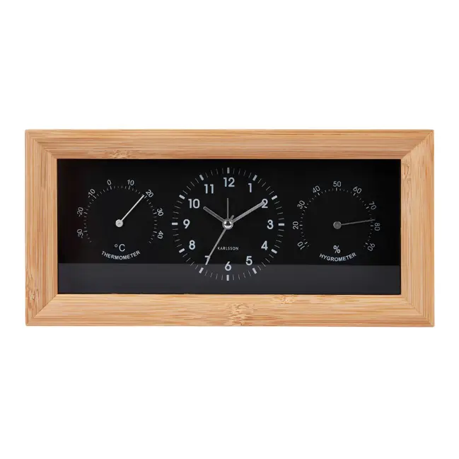 Réveil Karlsson Neat rectangulaire noir en bambou température et hygrométrie Vente Flash