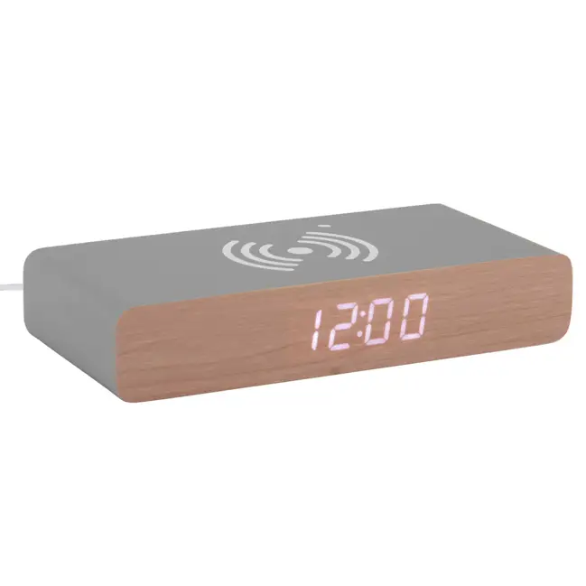 Populaire Réveil Rétro Flat Karlsson affichage led chargeur à induction coque en bois Gris