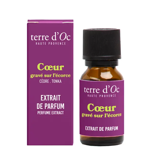 Cœur gravé sur l'écorce concentré de parfum cèdre tonka 15 ml terre d'Oc Livraison Express