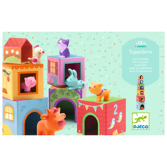 Jeu d'empilage cubes et animaux Topanifarm dès 18 mois Djeco Prix Cassé