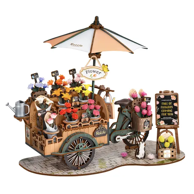 Affaire À Saisir Maquette marchand de fleurs vintage à vélo scène 3D Rolife