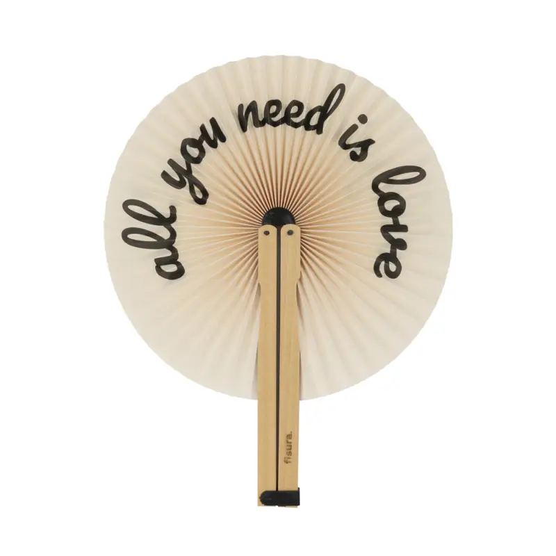 Commande En Gros Éventail pliant rond en bois FSC All You Need Is Love
