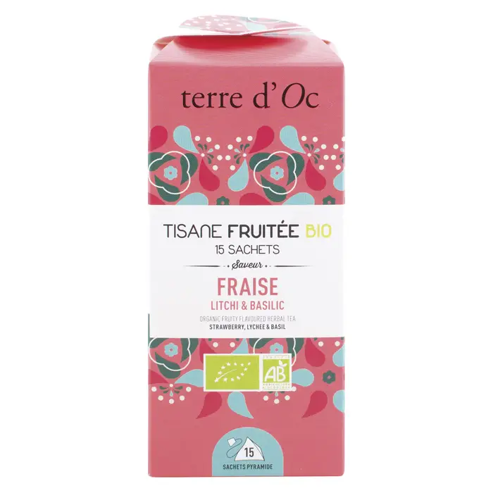 Tisane fruitée bio fraise litchi et basilic 70 g terre d'Oc Livraison Express