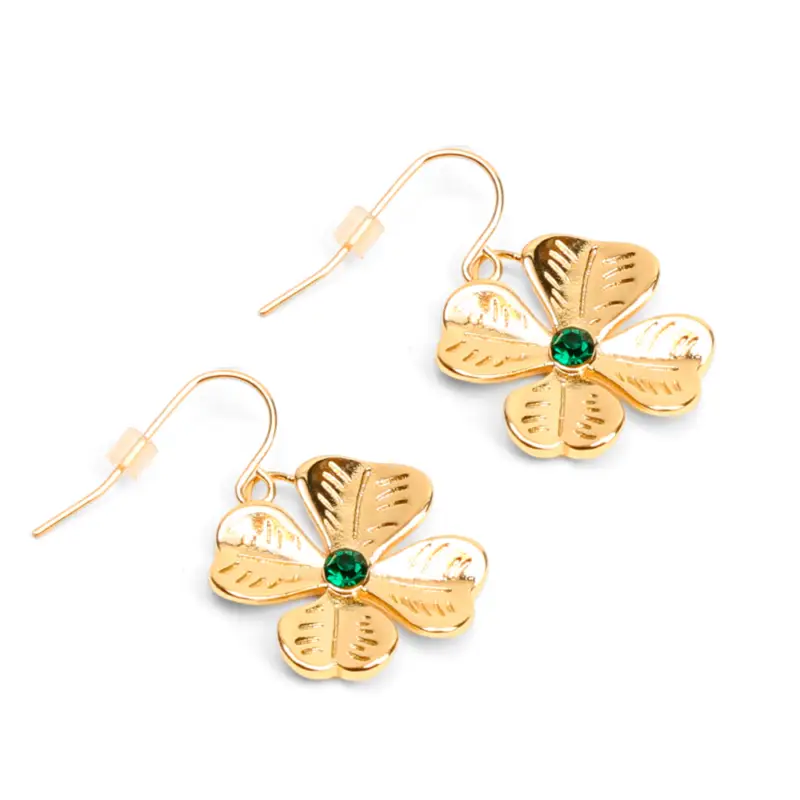 Offre Limitée Boucles d'oreilles pendantes en acier inoxydable doré motif trèfle et strass