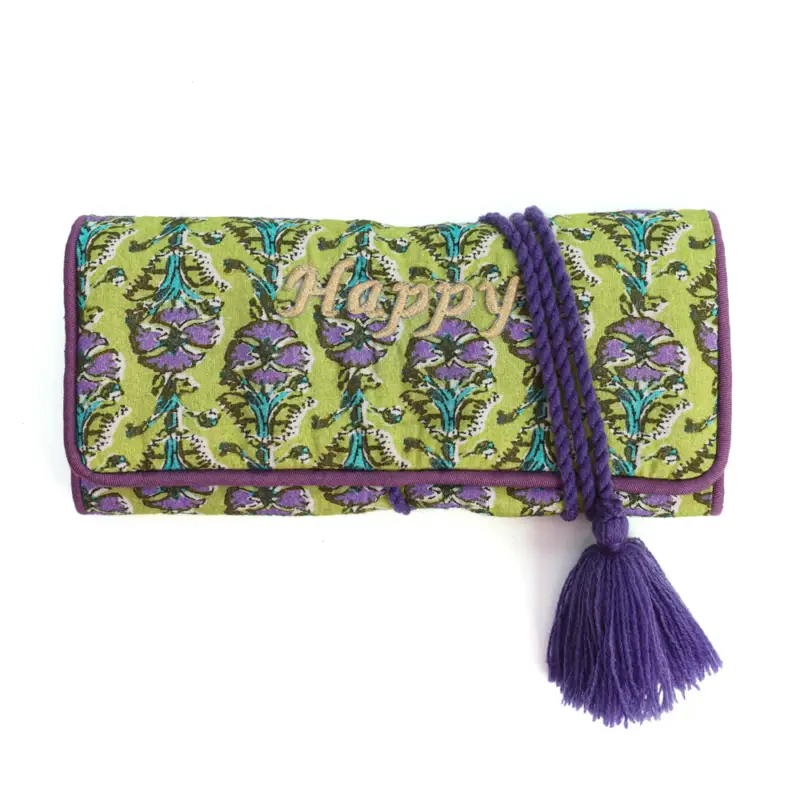 Populaire Trousse à bijoux de voyage artisanale roulée et brodée en tissu Vert