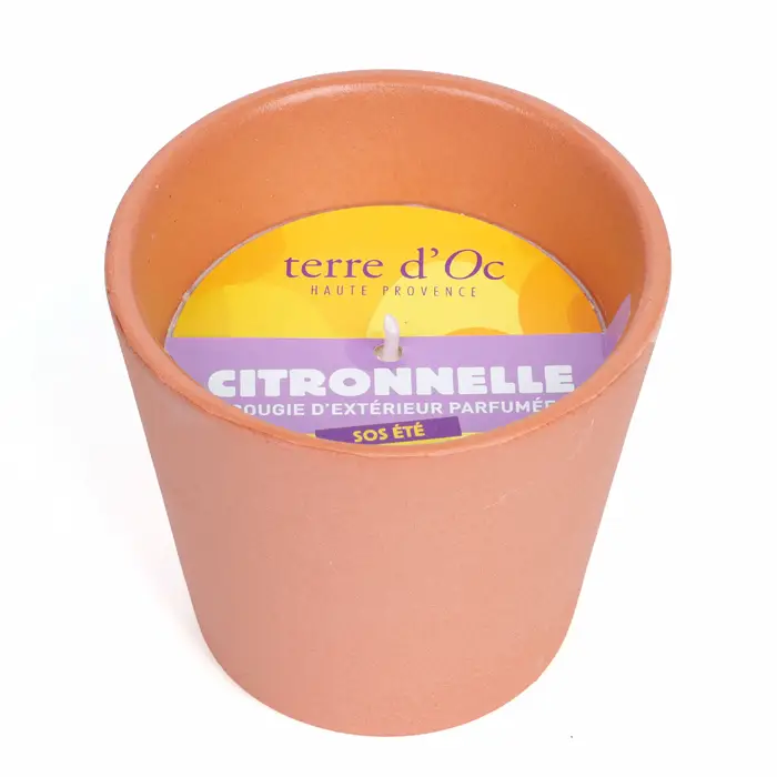 Prix Cassé Bougie d'extérieur parfumée citronnelle SOS été en cire végétale terre d'Oc Pot terracotta