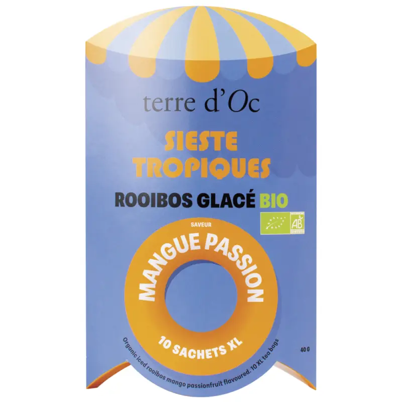 Rooibos glacé bio mangue passion Sieste tropiques 10 sachets XL terre d'Oc Pas Cher