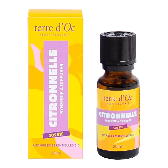 Synergie à diffuser citronnelle aux huiles essentielles bio SOS été terre d'Oc Vente Directe